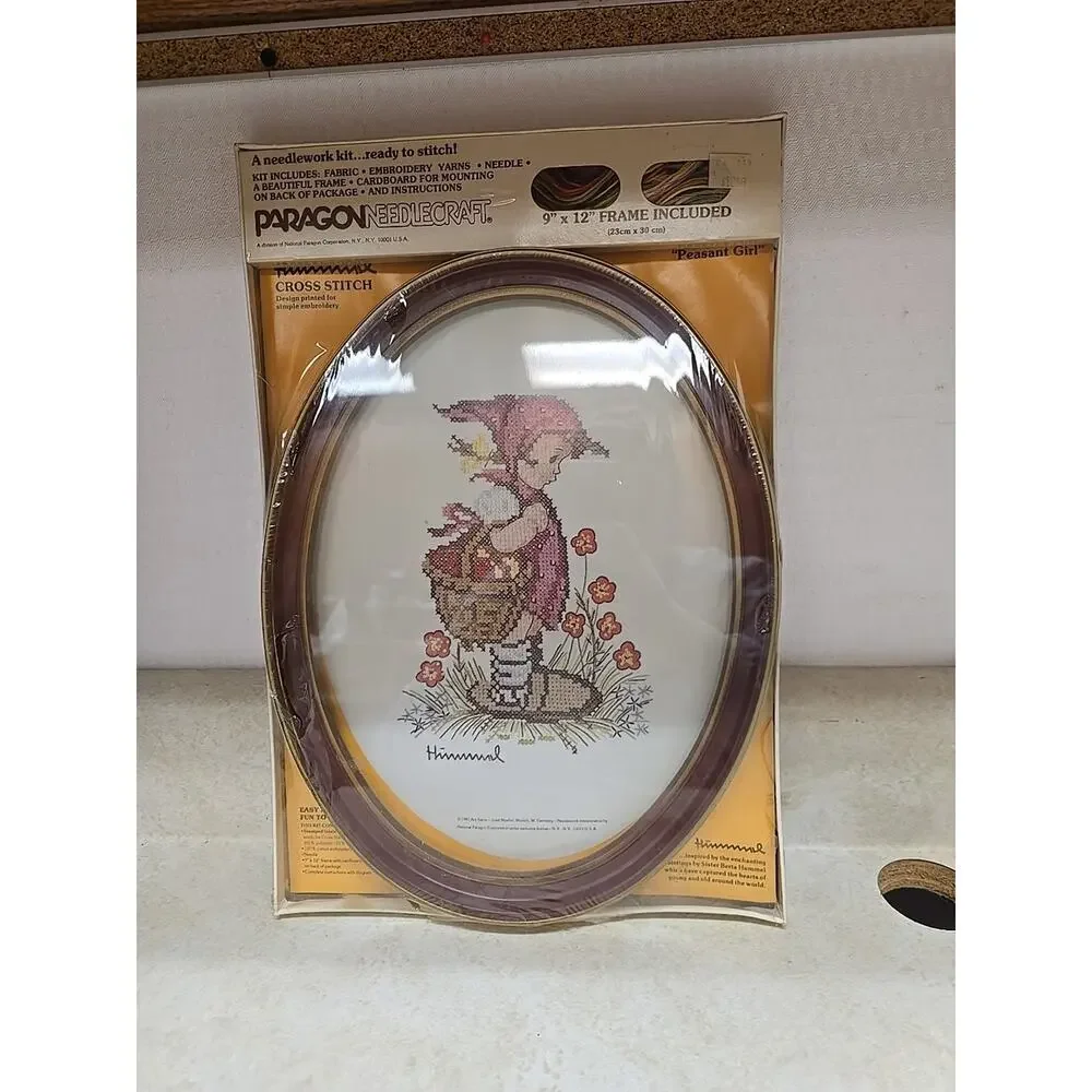 Vtg Paragon‎ Hummel Cross Stitch Kit Peasant Girl 9x12 Oval Frame Included 0232R